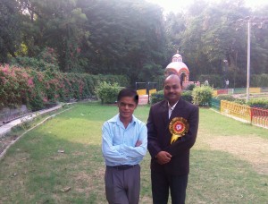 Writer of this post with his long time friend Advocate Shashikant Kushwaha. He is known for spreading Hindi at Allahabad High Court. I must say he is a selfless worker- a genuine follower of Nishkama Karma Yoga. This time too I found his name was missing from the card of the programme even as he was one of the key persons involved with this event. And I noticed that he did not create ruckus about it!! 